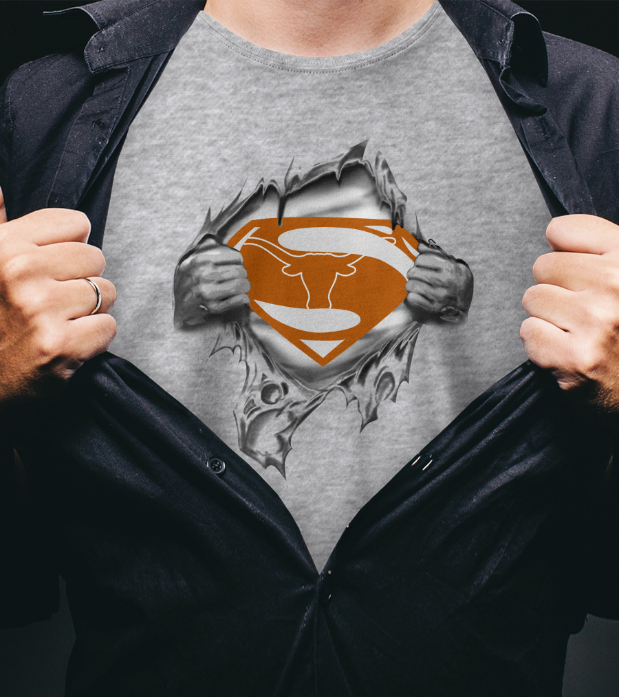 Longhorn Superman Logo Torn Reveal Texas Football Team Symbol T-Shirt