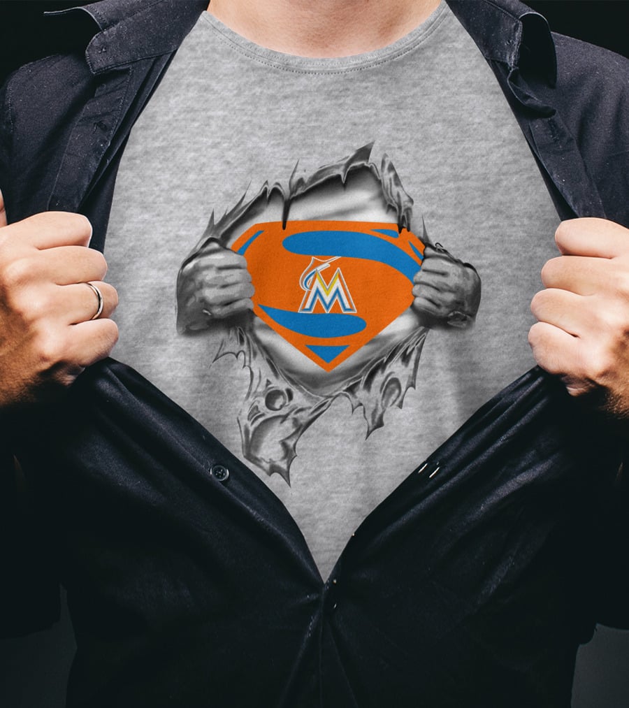 Marlins Super Man Logo Rip T-Shirt