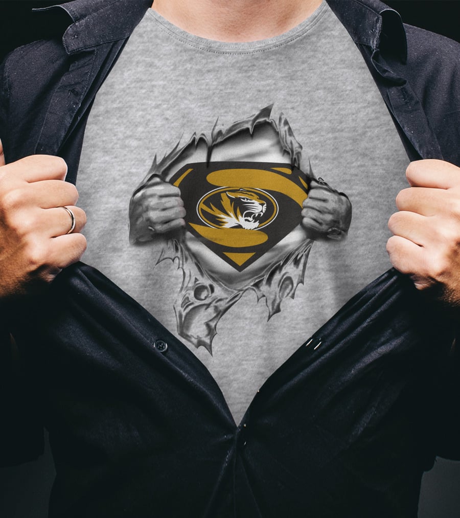 Missouri Tigers Superman Logo With Torn Chest T-Shirt