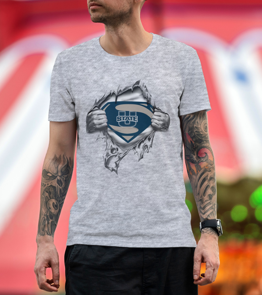 Utah State Aggies Superman Style Breaking Through T-Shirt