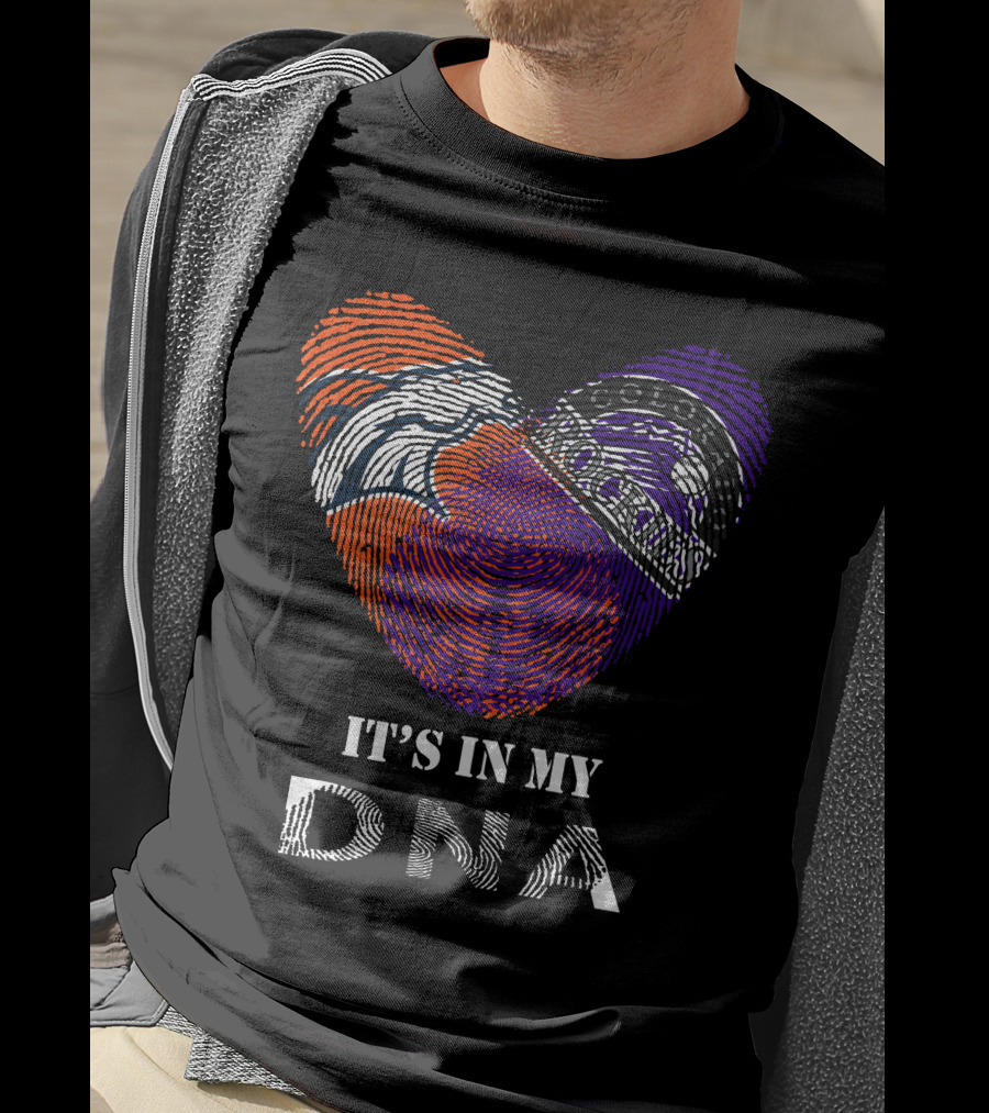 Broncos Rockies It's In My DNA Football Baseball Heart Fingerprint T-Shirt