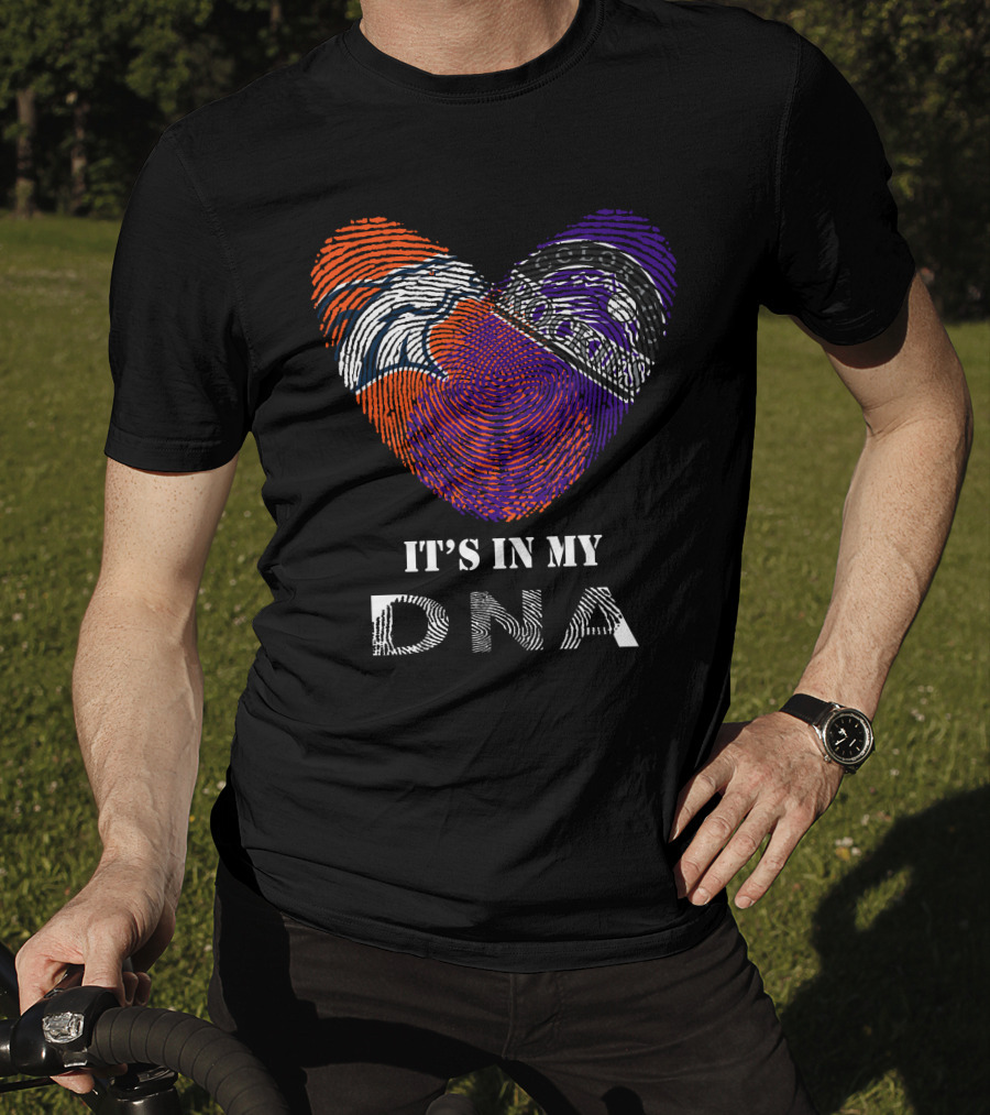 Broncos Rockies It's In My DNA Football Baseball Heart Fingerprint T-Shirt