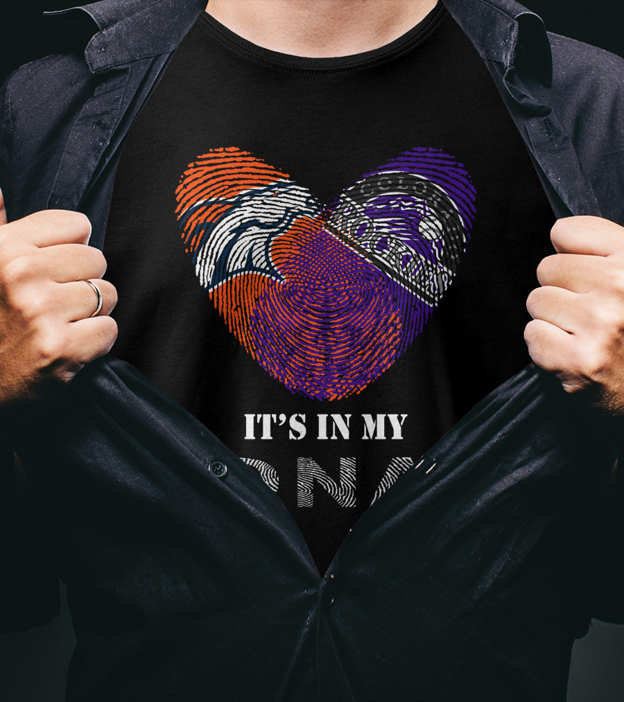 Broncos Rockies It's In My DNA Football Baseball Heart Fingerprint T-Shirt