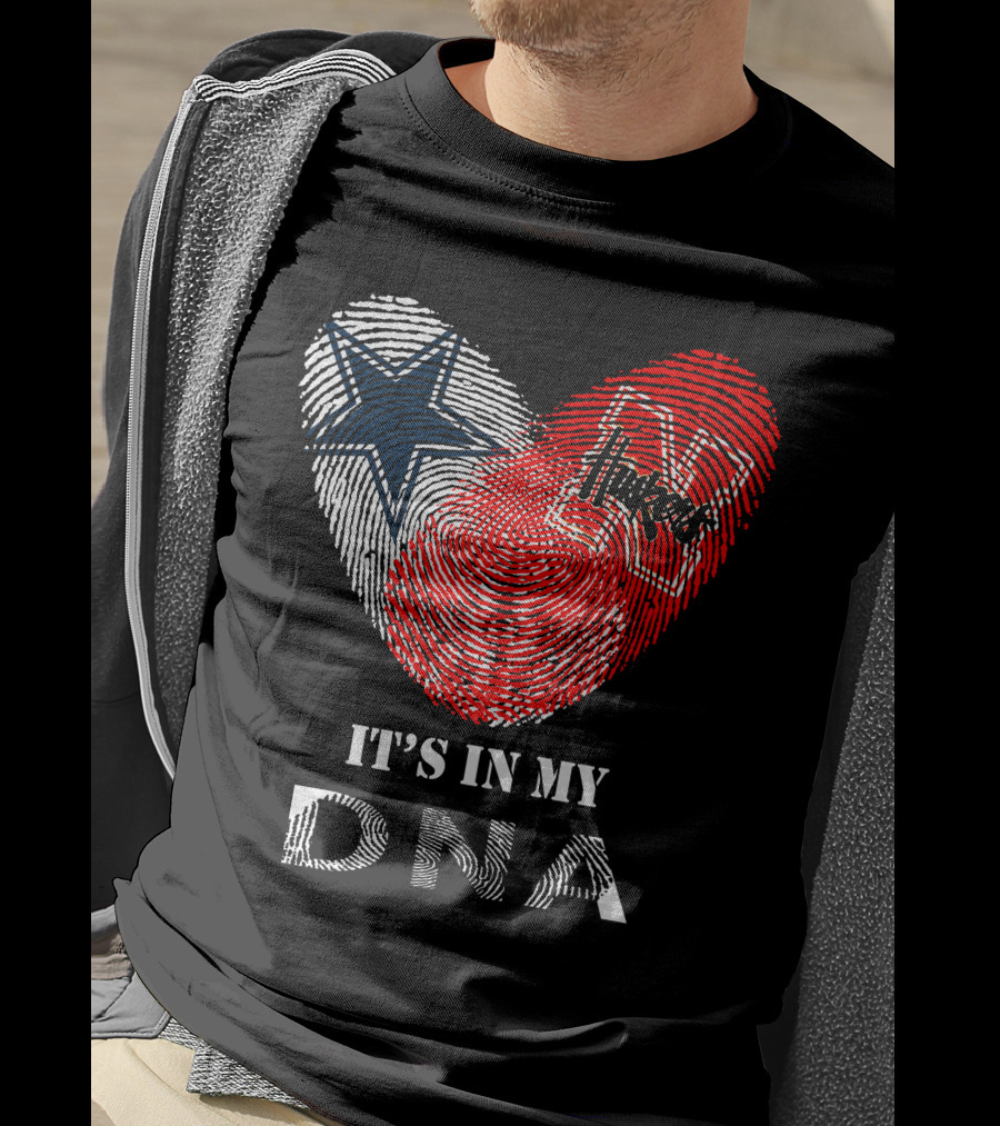 Cowboys Huskers It's In My Dna Fingerprint Heart With Star And N T-Shirt