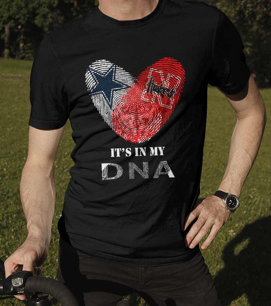 Cowboys Huskers It's In My Dna Fingerprint Heart With Star And N T-Shirt