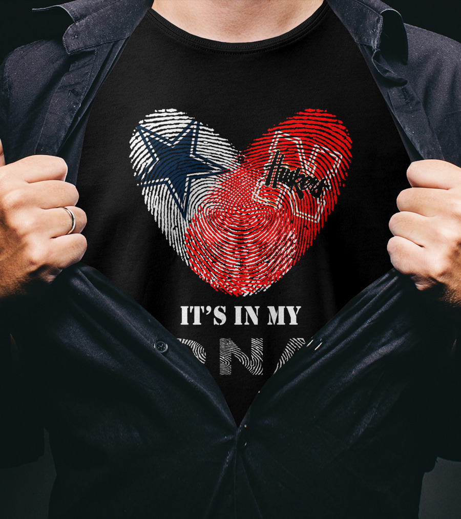 Cowboys Huskers It's In My Dna Fingerprint Heart With Star And N T-Shirt