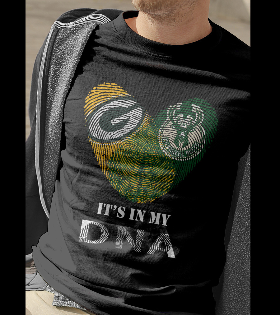 Packers Bucks Logos Fingerprint It's In My DNA T-Shirt
