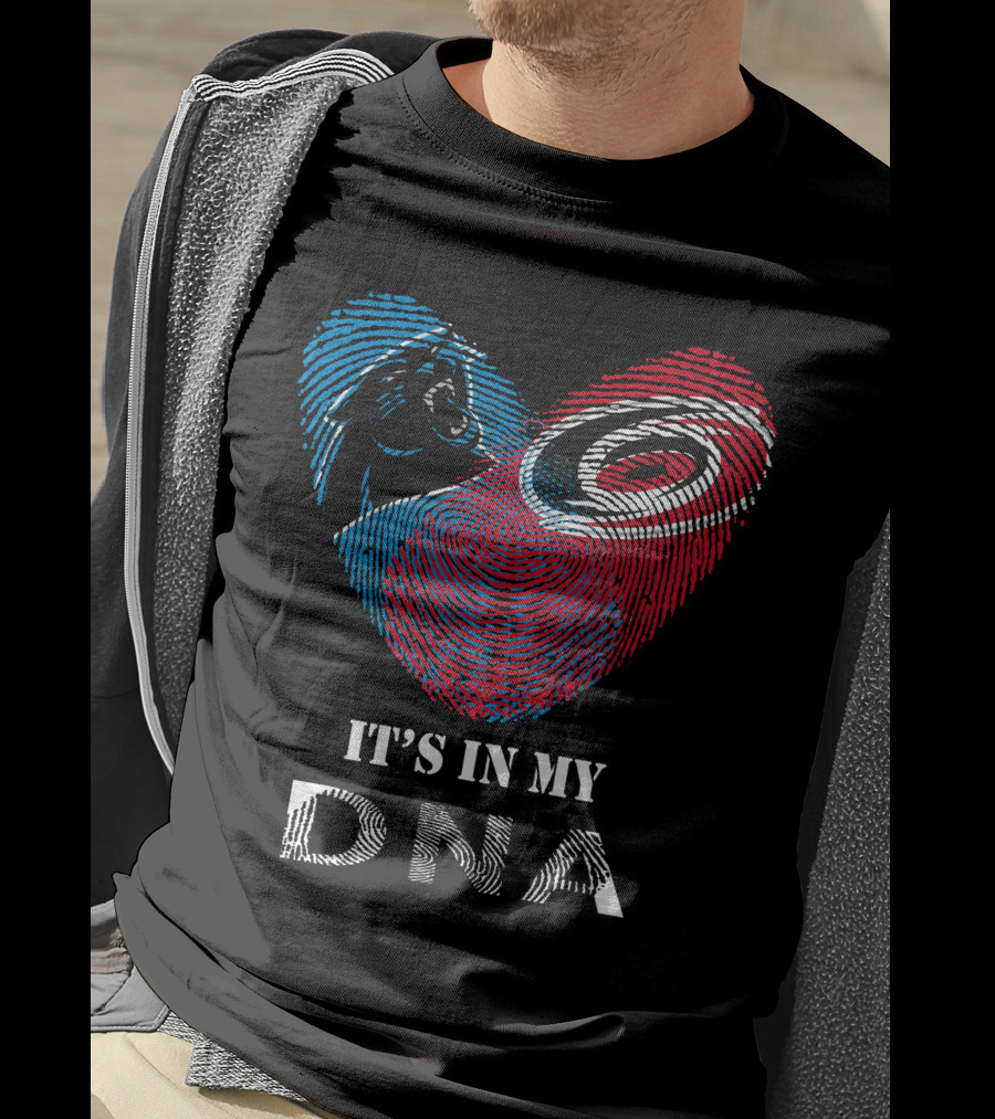 Panthers Carolina Hurricanes Heart-Shaped Fingerprint It's In My DNA T-Shirt