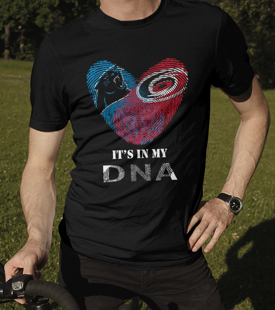 Panthers Carolina Hurricanes Heart-Shaped Fingerprint It's In My DNA T-Shirt