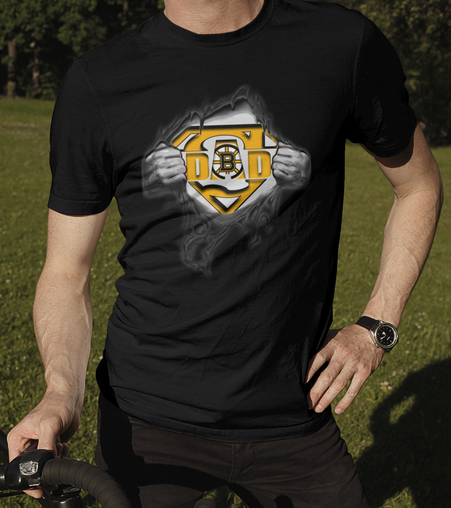Boston Bruins Super Dad Logo With Shield And Hands T-Shirt