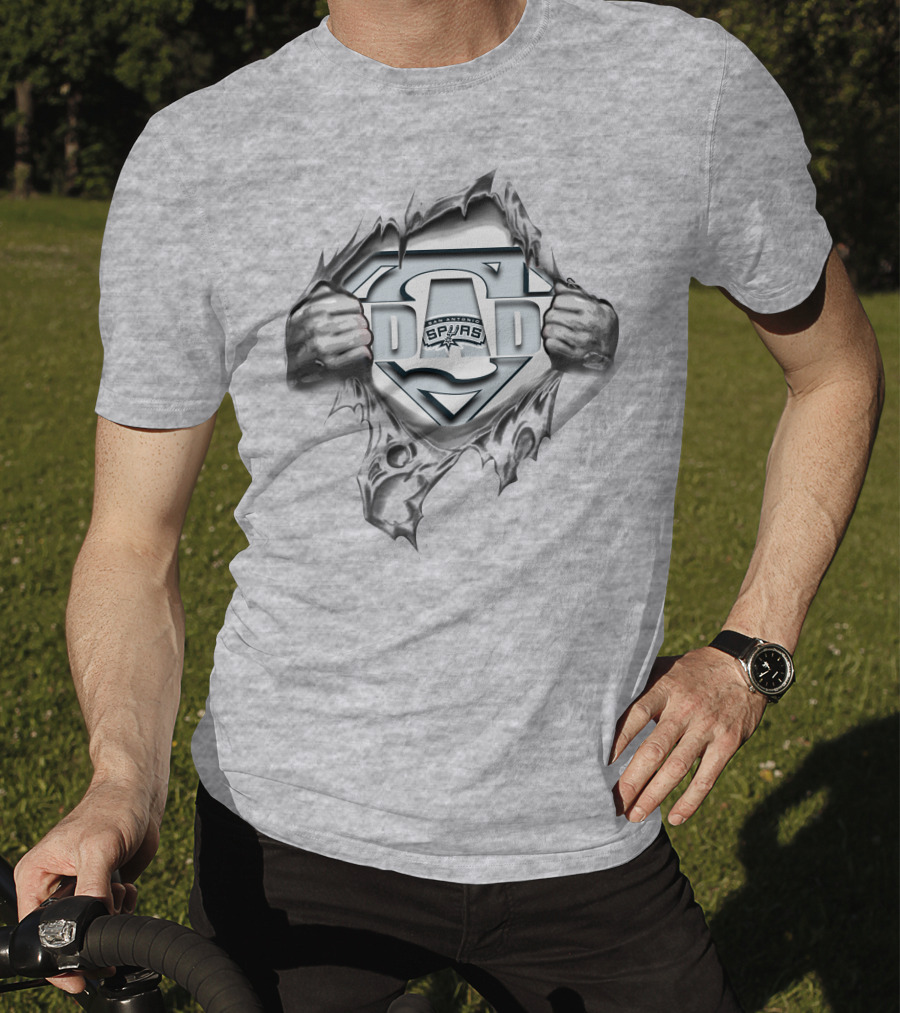 Spurs Dad Superhero Logo With Shield And Torn Fabric T-Shirt