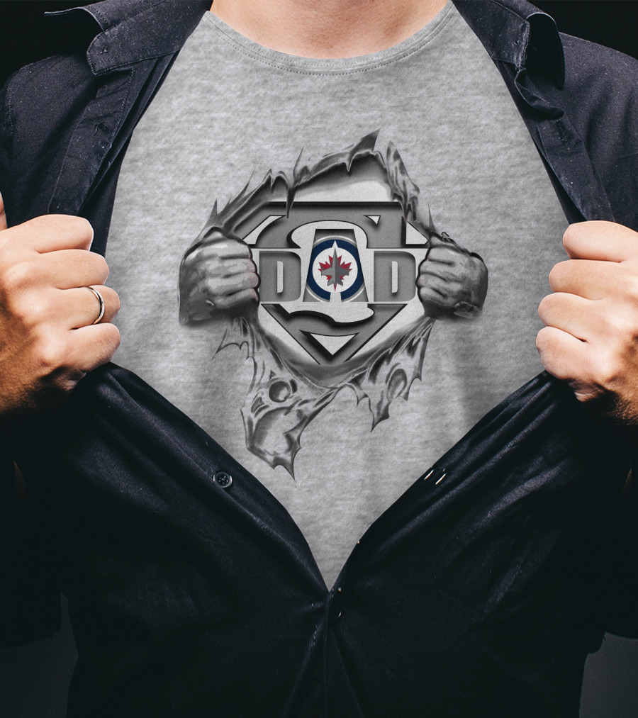 Winnipeg Jets Super Dad Logo With Hands Peeling Back T-Shirt
