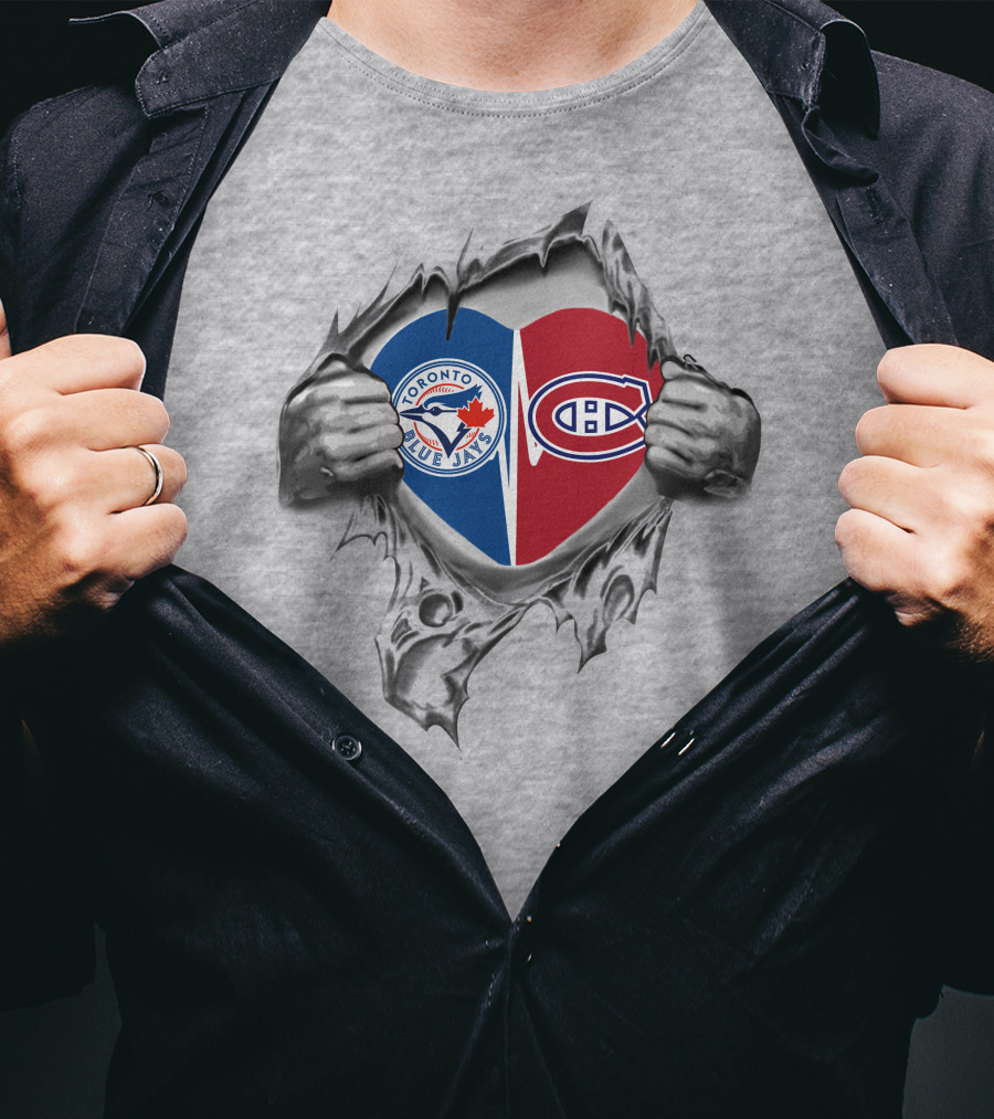 Toronto Blue Jays Montreal Canadiens Heart Logo Fusion T-Shirt
