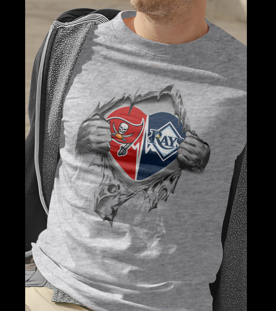 Buccaneers And Rays Heart Emblem Peeking Through Rip T-Shirt