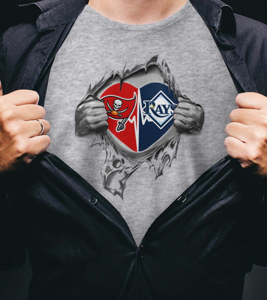 Buccaneers And Rays Heart Emblem Peeking Through Rip T-Shirt