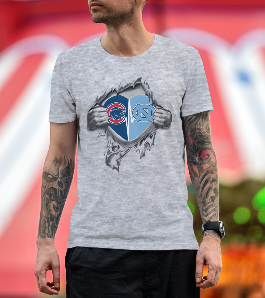 Cubs Tar Heels Heartbeat Passion Ripped Chest T-Shirt