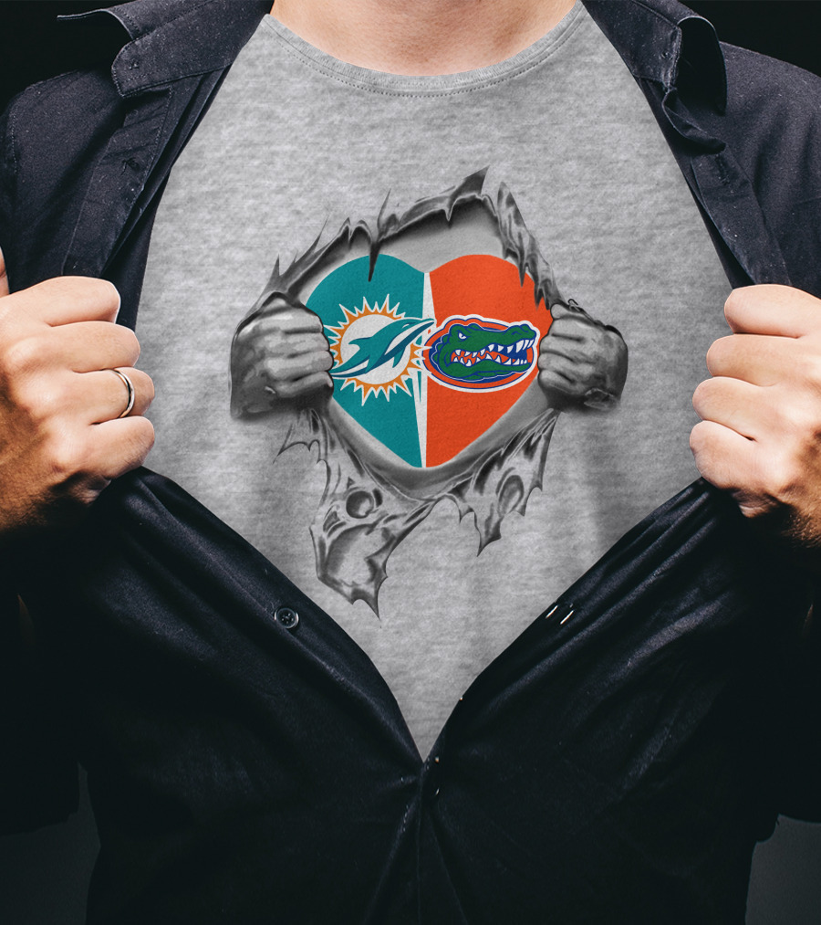 Miami Dolphins Florida Gators Heart Tear T-Shirt