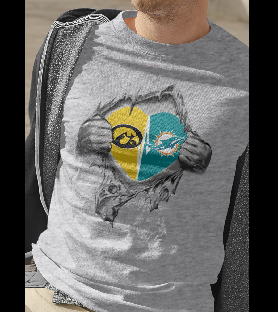Miami Dolphins Iowa Hawkeyes Split Heart Fan Pride T-Shirt