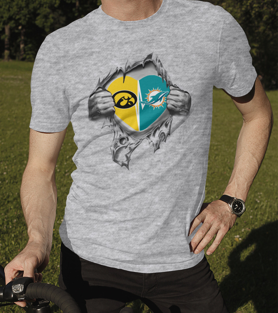 Miami Dolphins Iowa Hawkeyes Split Heart Fan Pride T-Shirt