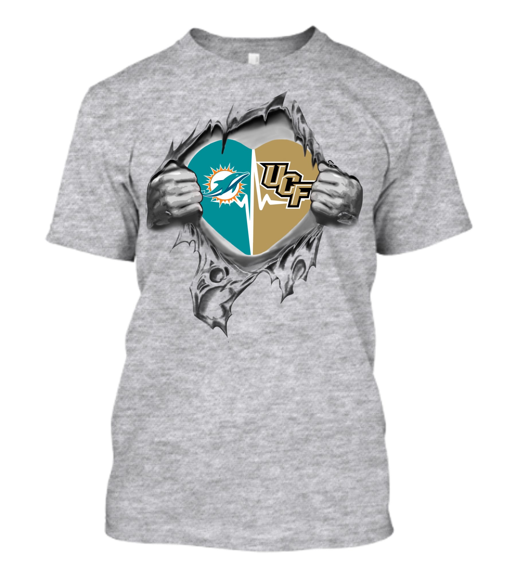 Miami Dolphins UCF Combination Heart Logos Symbolic Unity T-Shirt