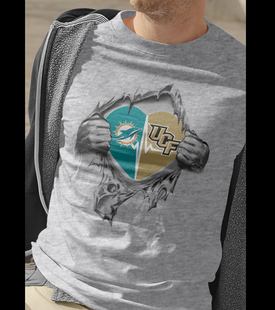 Miami Dolphins UCF Combination Heart Logos Symbolic Unity T-Shirt