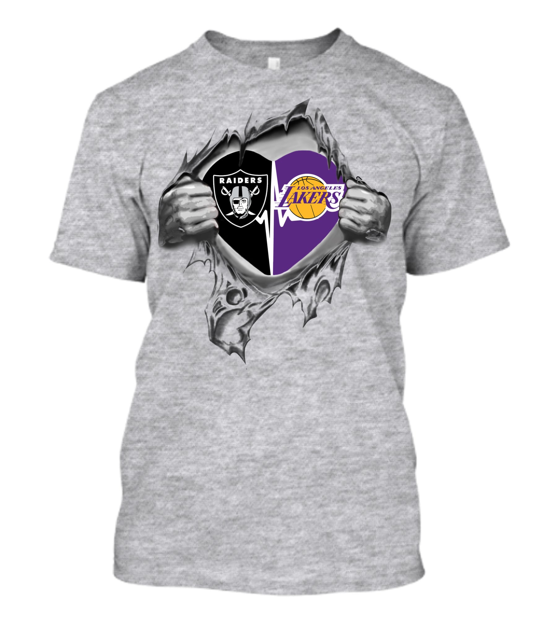 Raiders Los Angeles Lakers Heart Logo Split T-Shirt