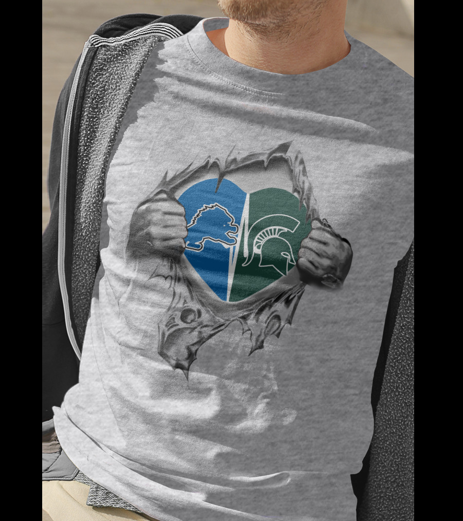 Detroit Lions Michigan State Spartans Heart Symbol T-Shirt
