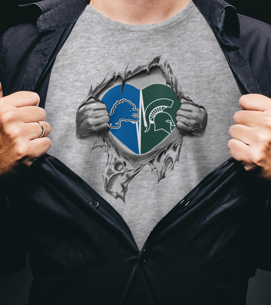 Detroit Lions Michigan State Spartans Heart Symbol T-Shirt