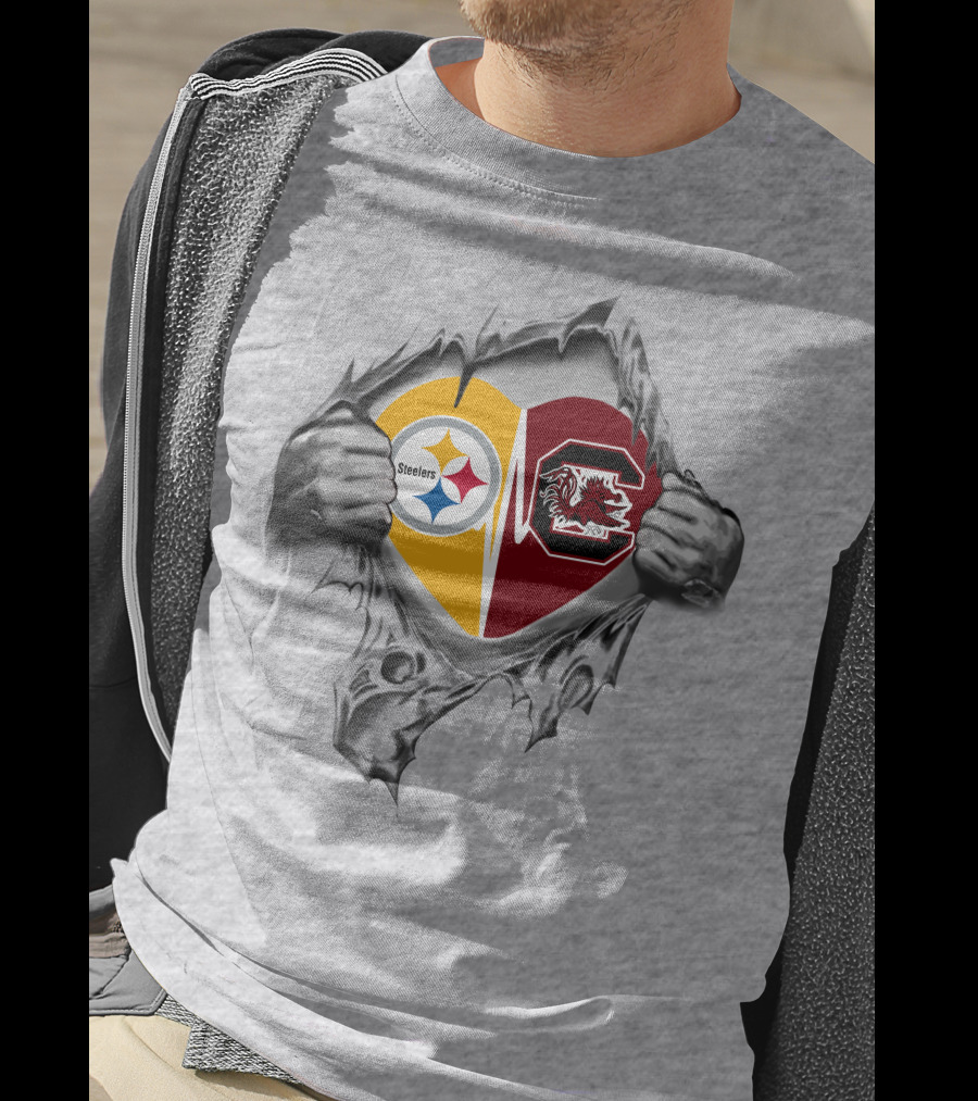 Steelers Gamecocks It's In My Heart Logo Combination T-Shirt