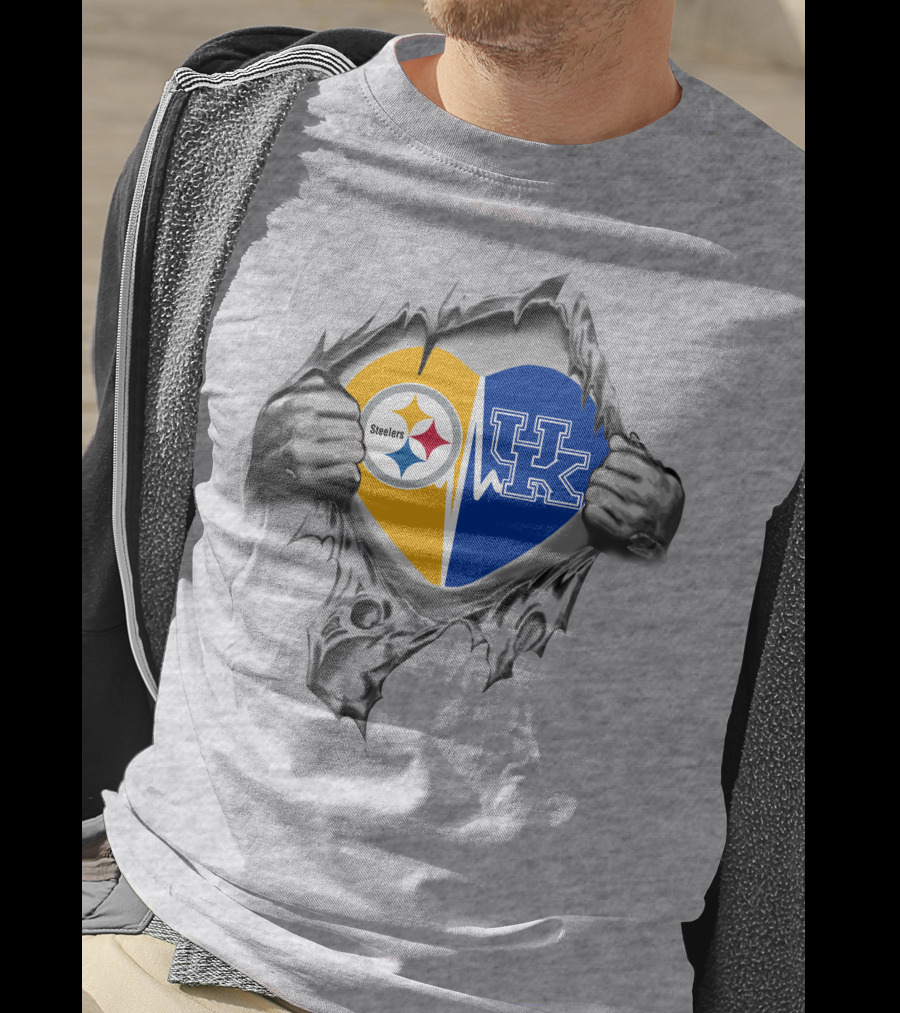 Steelers Kentucky Heart Split Logo With Hands T-Shirt