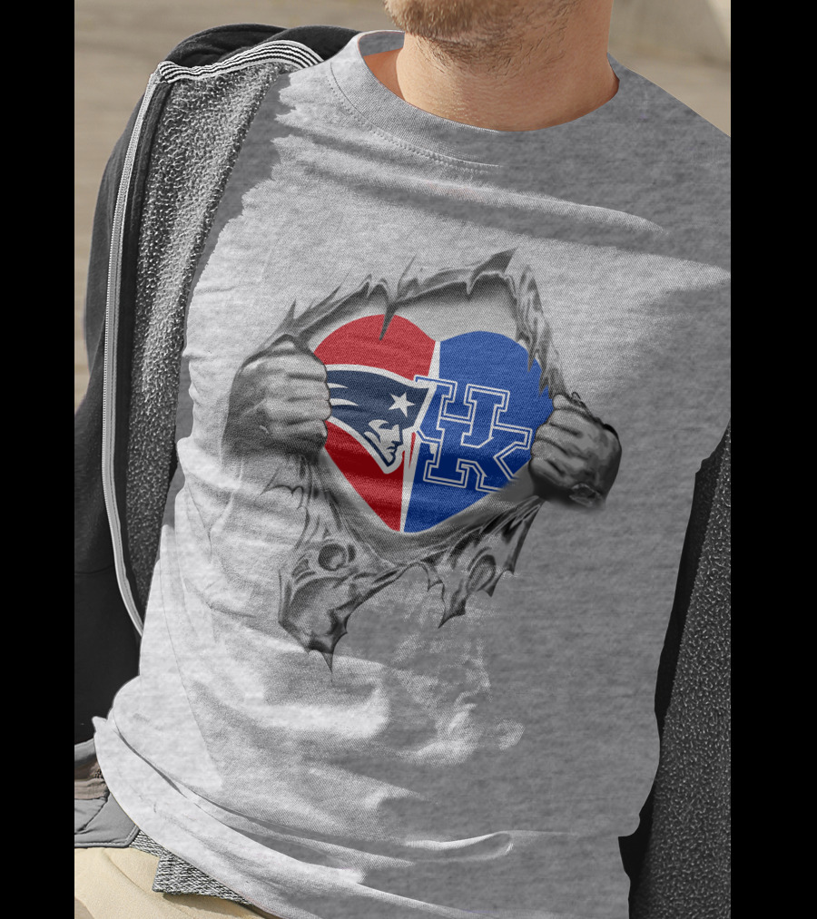 New England Patriots Kentucky Wildcats Heart Logo Fusion T-Shirt