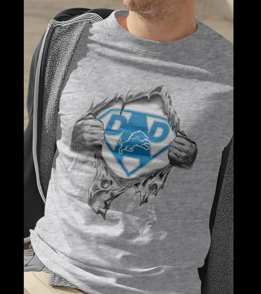 Detroit Lions Super Dad Logo With Ripped Reveal T-Shirt