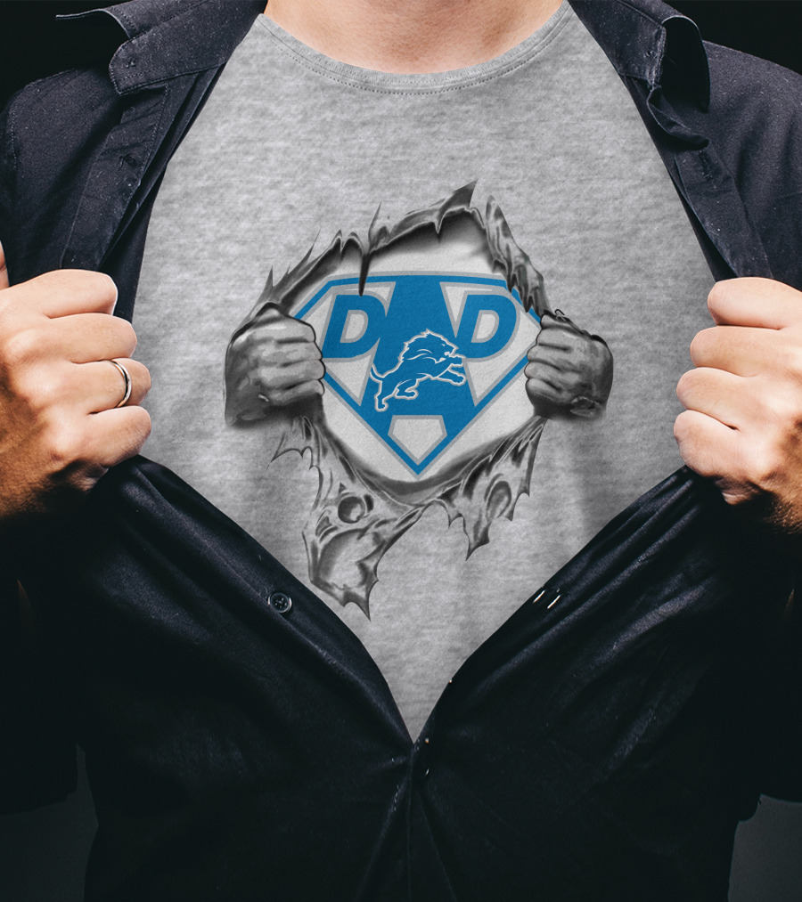 Detroit Lions Super Dad Logo With Ripped Reveal T-Shirt
