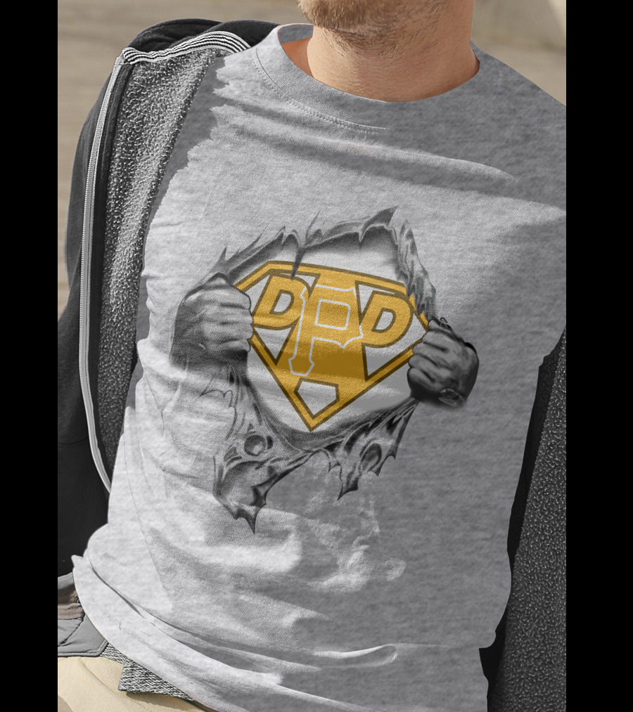 Pittsburgh Pirates Super Dad Logo Design With Ripped Chest Graphic Featuring Team Symbol T-Shirt