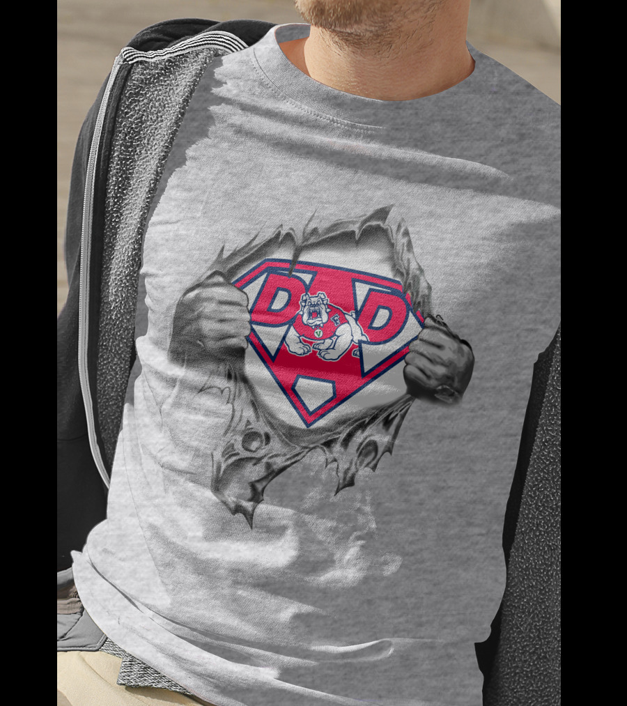 Fresno State Super Dad Bulldog Emblem Tearing Through T-Shirt