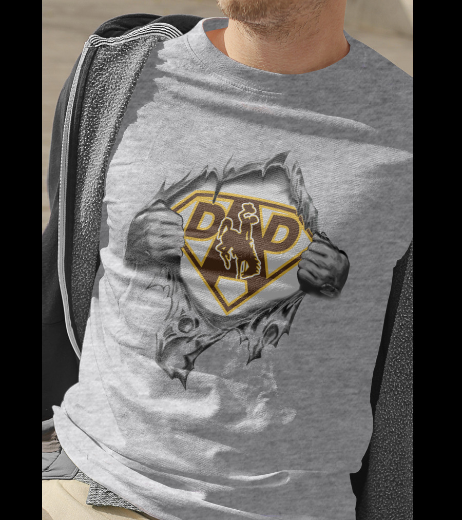 Wyoming Cowboys Super Dad Logo With Ripped Shirt Effect T-Shirt