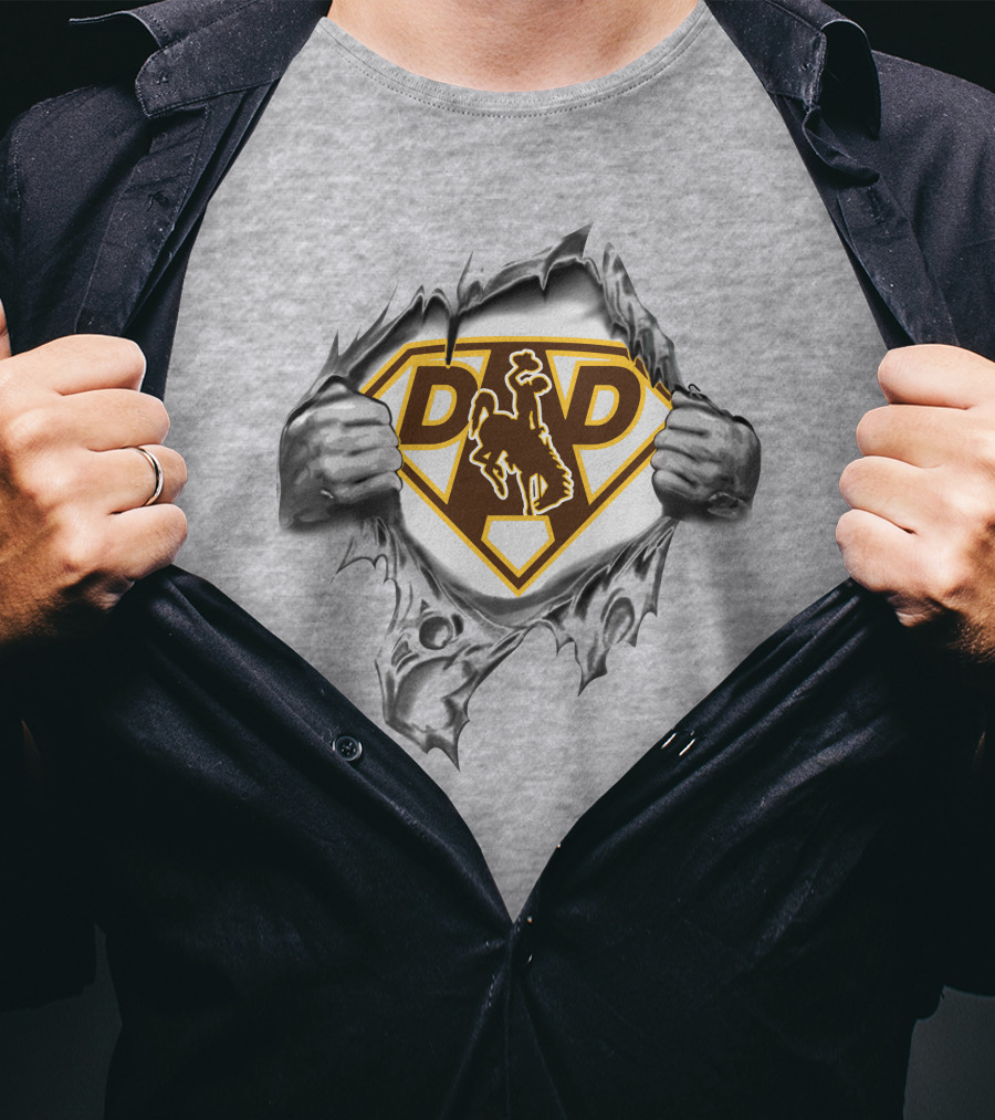 Wyoming Cowboys Super Dad Logo With Ripped Shirt Effect T-Shirt