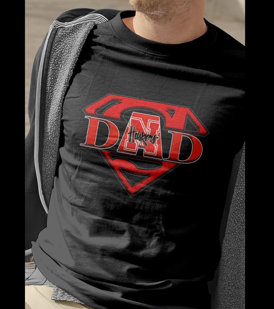 Nebraska Cornhuskers Super Dad Huskers Logo Superman Shield T-Shirt