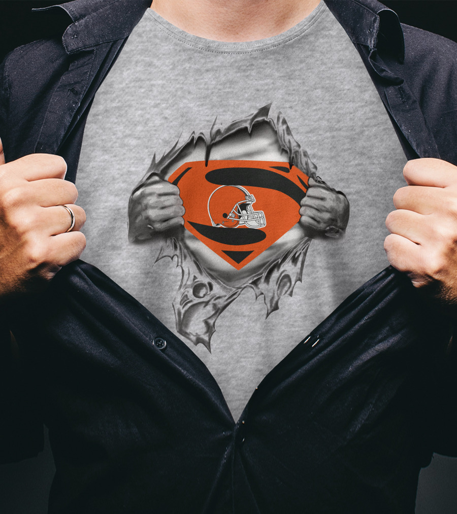 Indian Browns Super Man Cleveland Football Emblem Reveal T-Shirt