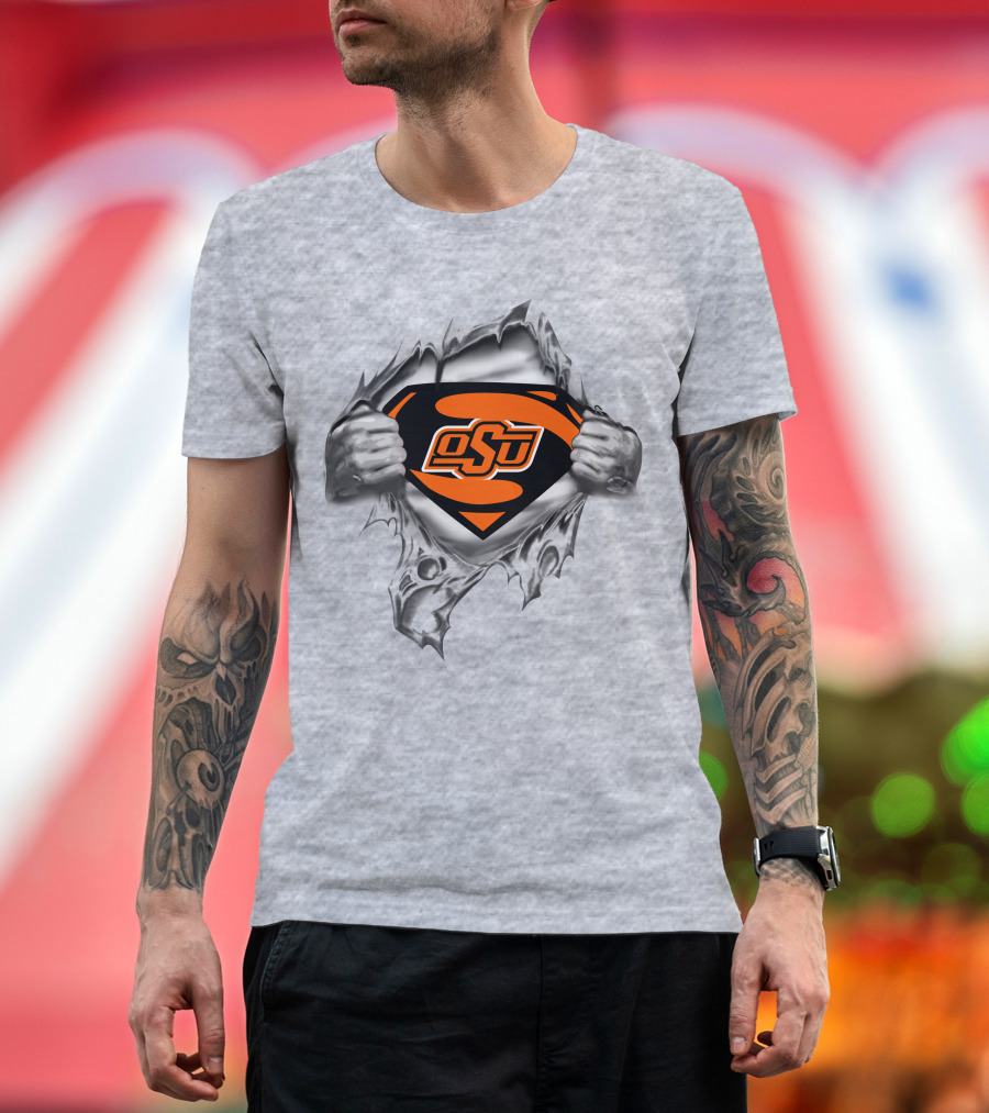 Osu Oklahoma State Cowboys Super Man Logo Rip T-Shirt