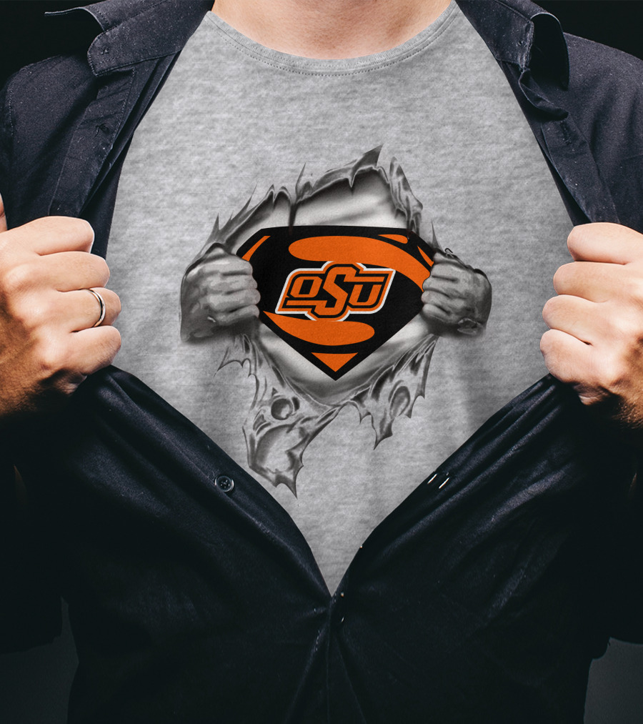 Osu Oklahoma State Cowboys Super Man Logo Rip T-Shirt