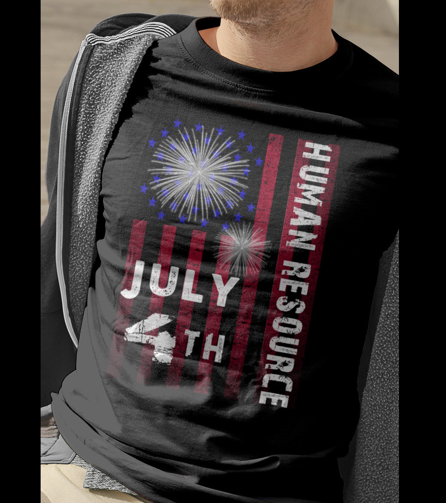 Human Resource July 4Th Fireworks American Independence Day Celebration Stripes T-Shirt
