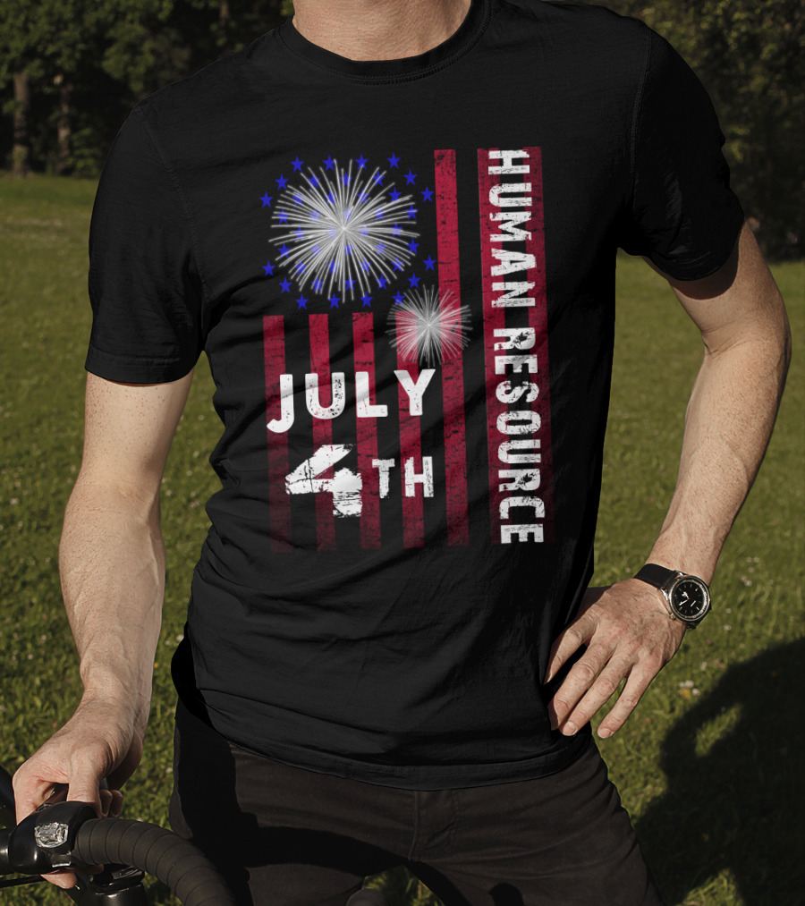 Human Resource July 4Th Fireworks American Independence Day Celebration Stripes T-Shirt