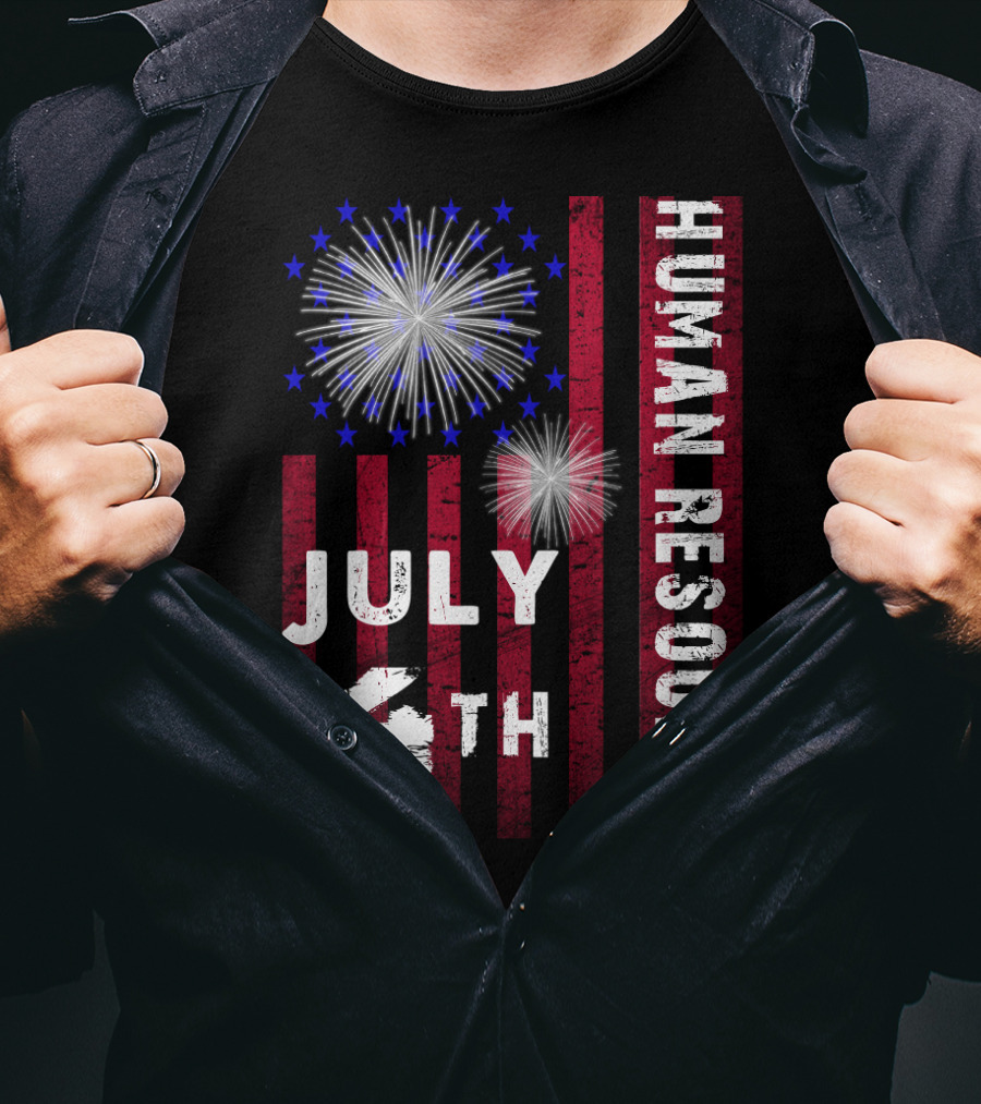Human Resource July 4Th Fireworks American Independence Day Celebration Stripes T-Shirt