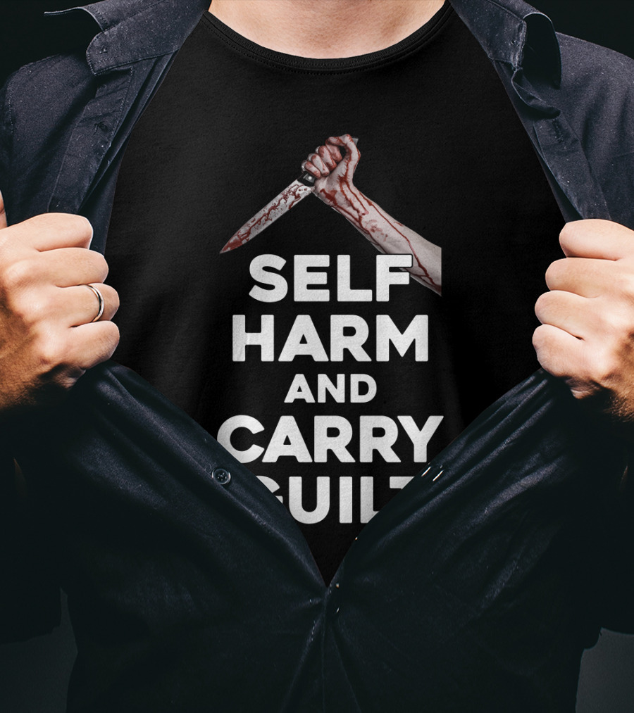 Halloween Self Harm And Carry Guilt Bloody Knife T-Shirt