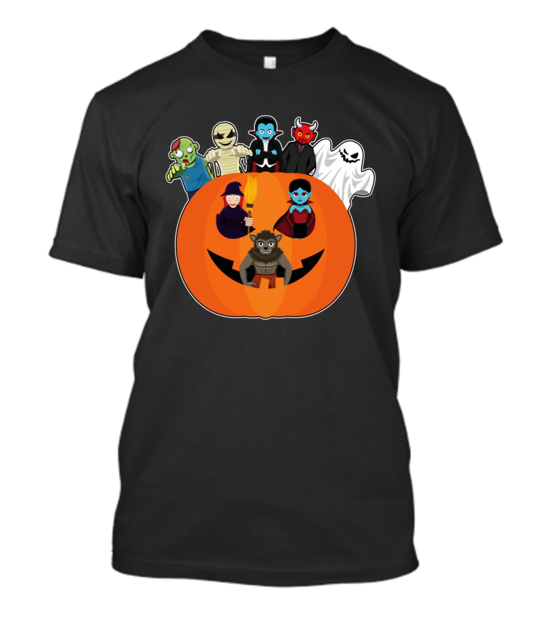 Halloween Vampire Witch Ghost Skull Pumpkin With Devil Wizard Spirits T-Shirt