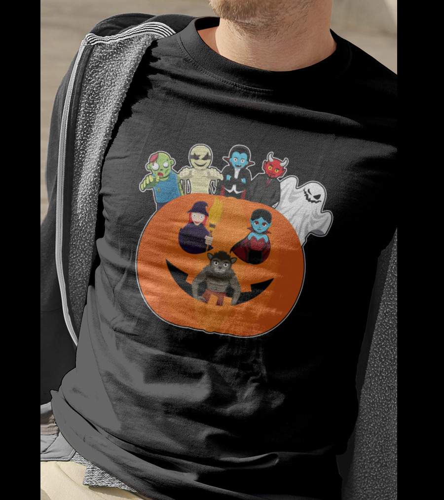 Halloween Vampire Witch Ghost Skull Pumpkin With Devil Wizard Spirits T-Shirt