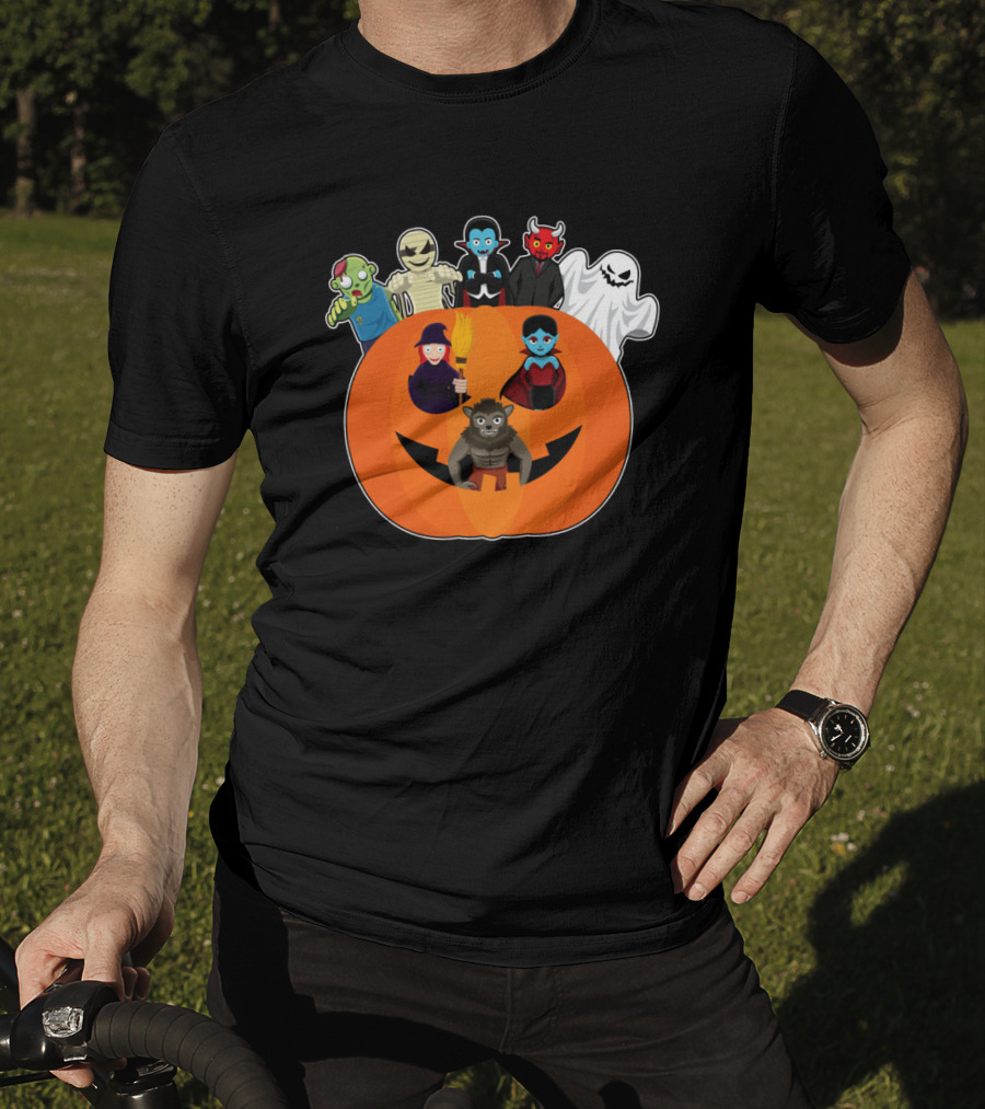 Halloween Vampire Witch Ghost Skull Pumpkin With Devil Wizard Spirits T-Shirt
