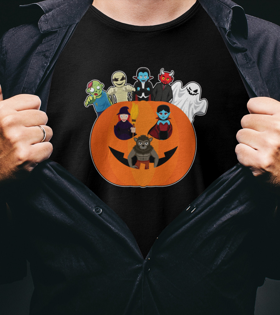 Halloween Vampire Witch Ghost Skull Pumpkin With Devil Wizard Spirits T-Shirt