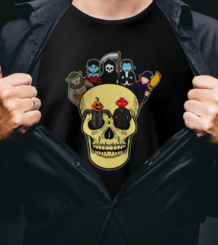 Halloween Skull Werewolf Reaper Vampire Witch Pumpkin Devil T-Shirt